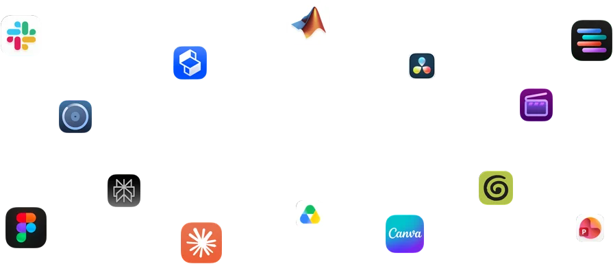 Varios íconos de apps rodean un texto que dice: macOS pone a volar las apps