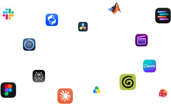 Varios íconos de apps rodean un texto que dice: macOS pone a volar las apps