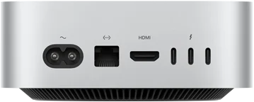 Mac mini, parte posterior, entrada para cable de corriente, puerto Ethernet, puerto HDMI, tres puertos Thunderbolt