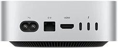 Mac mini, parte posterior, entrada para cable de corriente, puerto Ethernet, puerto HDMI, tres puertos Thunderbolt